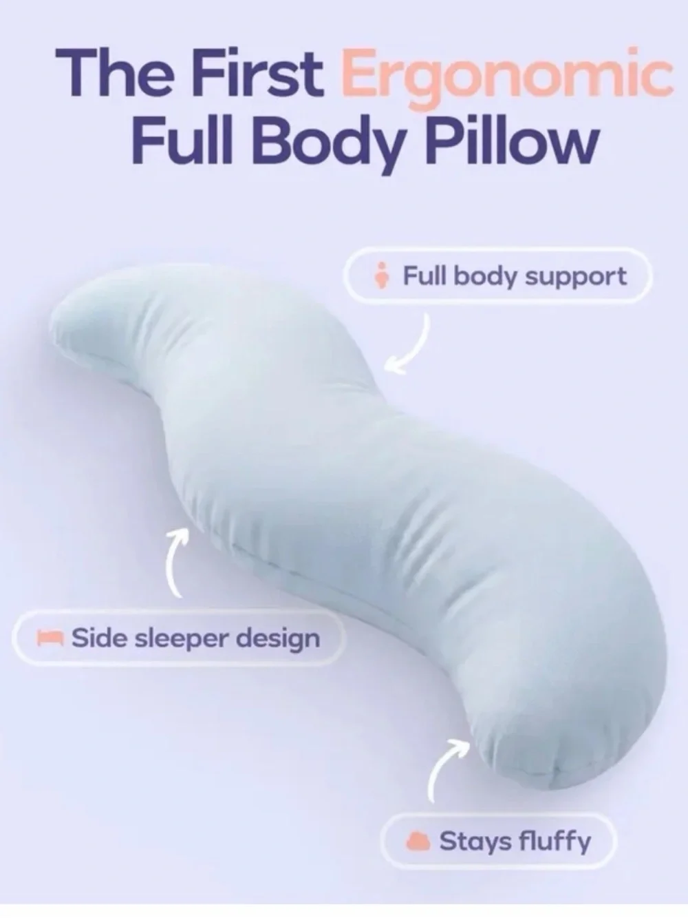 NEW IN BOX Mellow Ergonomic Full Body Side Sleeper Pillow in Gray